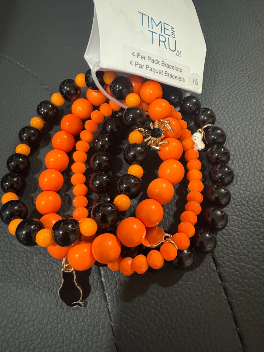 Halloween Time and Tru Orange and Black Beaded Bracelet Stack - Picture 2 of 6